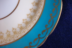AYNSLEY AQUA BLUE #7611- FILIGREE, GOLD SCROLLS-  BREAD & BUTTER PLATE    .....   https://www.jaapiesfinechinastore.com