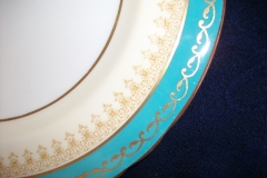AYNSLEY AQUA BLUE #7611- FILIGREE, GOLD SCROLLS-  DINNER PLATE    .....   https://www.jaapiesfinechinastore.com