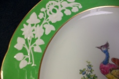 SPODE CHELSEA  BIRD GREEN R4689 SCALLOPED- DINNER PLATE  #1   .....         https://www.jaapiesfinechinastore.com