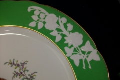 SPODE CHELSEA  BIRD GREEN R4689 SCALLOPED- DINNER PLATE  #1   .....         https://www.jaapiesfinechinastore.com