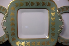 SPODE VALENTINE Y7706 GREEN WITH GOLD LEAF- SQUARE HANDLED CAKE SERVING PLATE    ..... https://www.jaapiesfinechinastore.com