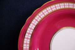 AYNSLEY #7228- RASPBERRY RED BODY, PLAID BAND, SCALLOPED, GILT -  AYNSLEY #7228 PLAID-  BREAD & BUTTER PLATE   .....   https://www.jaapiesfinechinastore.com