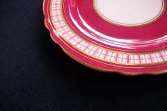 AYNSLEY #7228- RASPBERRY RED BODY, PLAID BAND, SCALLOPED, GILT -  AYNSLEY #7228 PLAID-  BREAD & BUTTER PLATE   .....   https://www.jaapiesfinechinastore.com